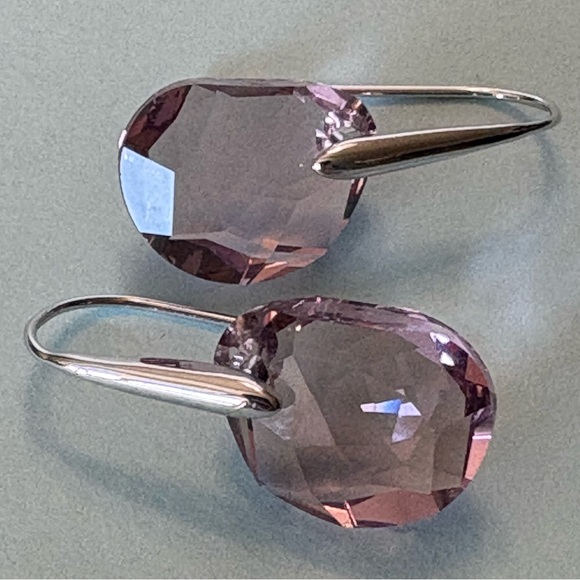 Authentic Swarovski Galet Cut Soft Purple Rhodium Plated Fish Hook Drop Earrings - Picture 5 of 15